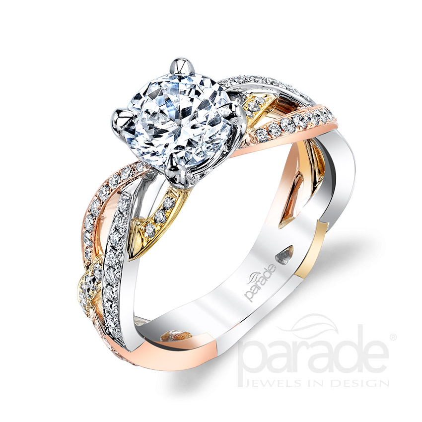 Rose, Yellow and White diamond engagement ring.