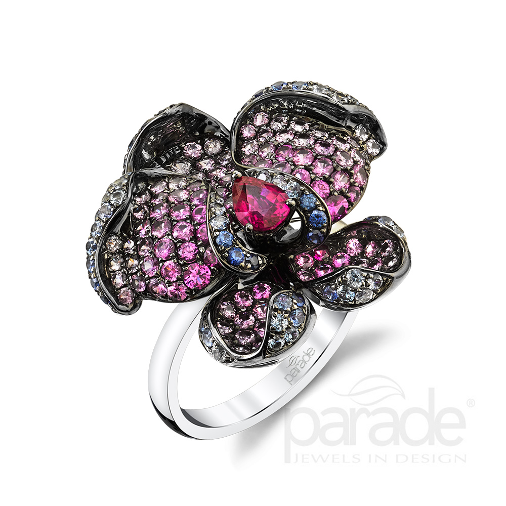 Sapphire and Ruby orchid ring.