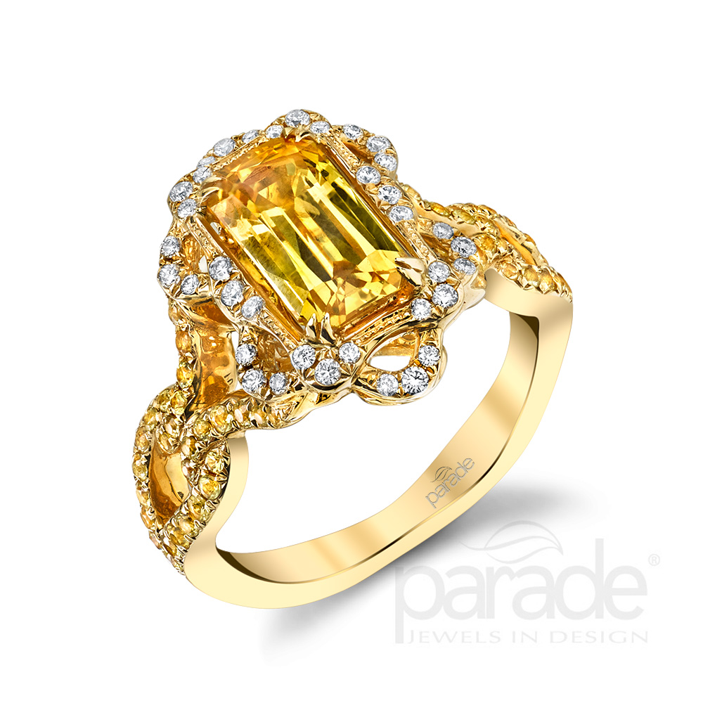 Yellow sapphire and diamond ring.