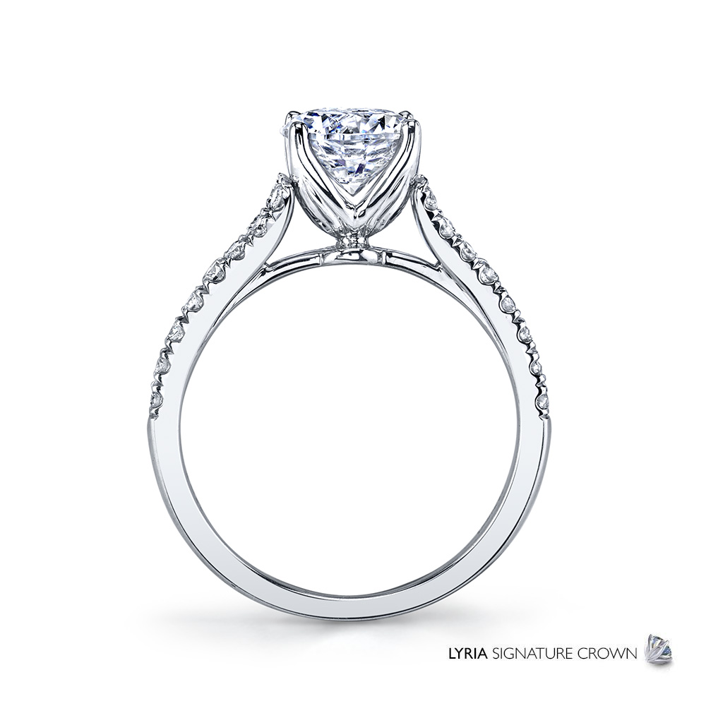 Designer diamond engagement ring, with split shank.