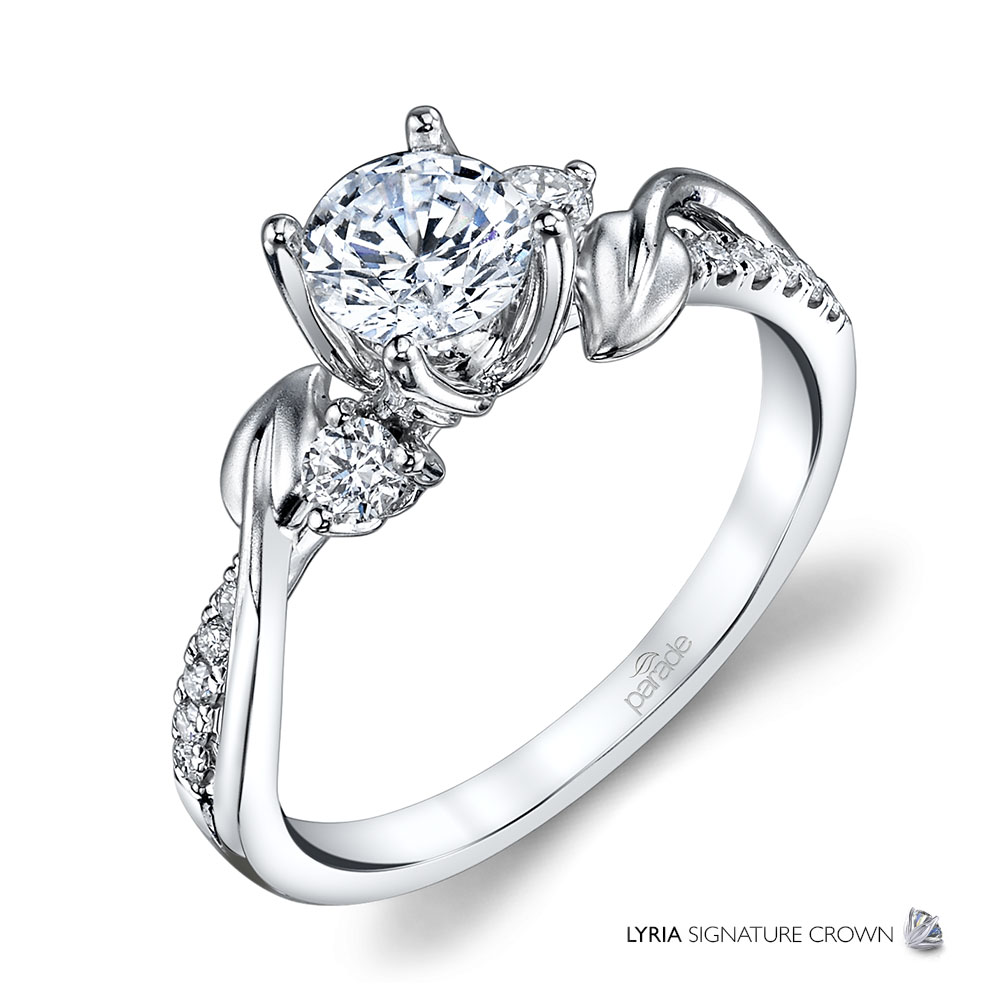 Diamond engagement ring from the lyria collection featuring brushed satin leave