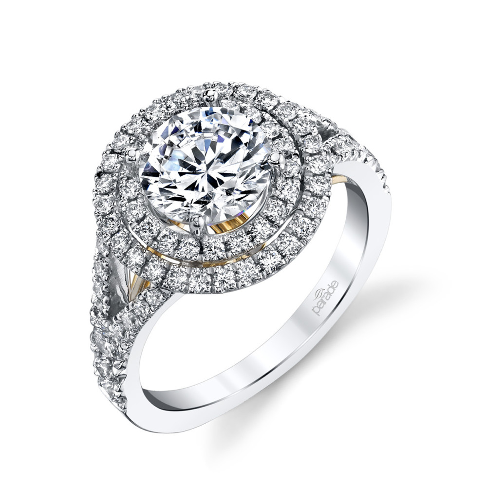 Contemporary designer diamond halo engagement ring by Parade Design.
