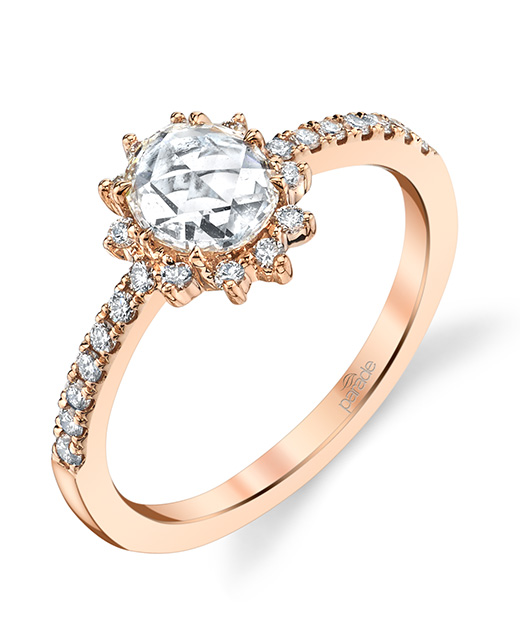Designer diamond halo engagement ring with rose cut diamond by Parade Design.