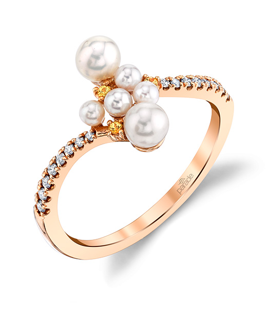 Designer diamond and pearl cluster fashion ring by Parade Design.