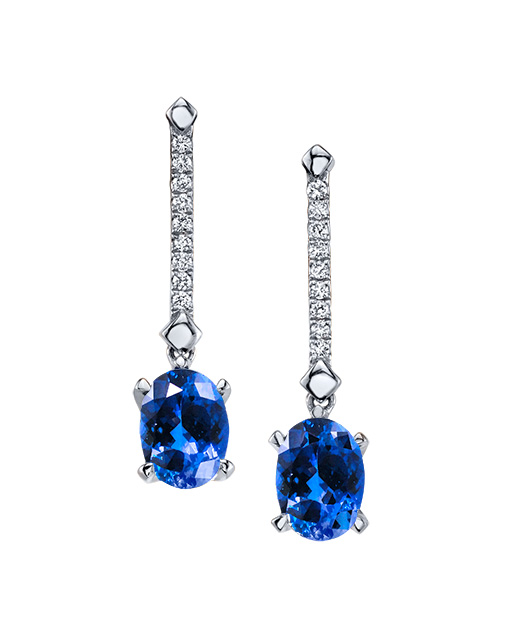 Designer diamond and tanzanite dangle earrings by Parade Design.