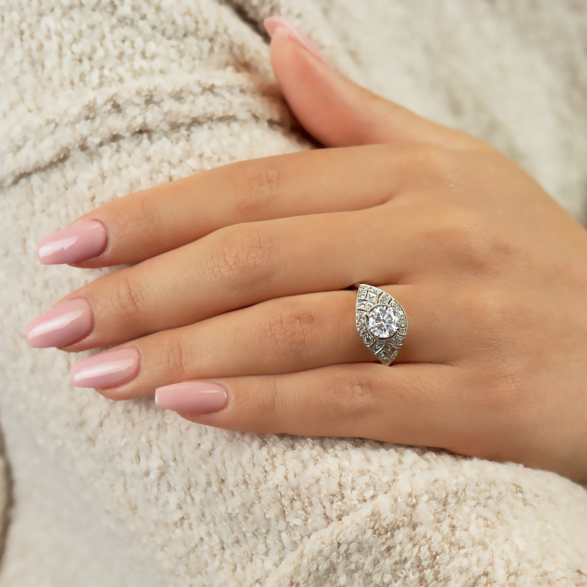 Art-Deco, Vintage designer diamond engagement ring by Parade Design.