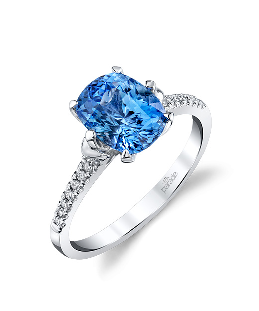 Diamond and natural blue sapphire cushion ring by Parade Design.