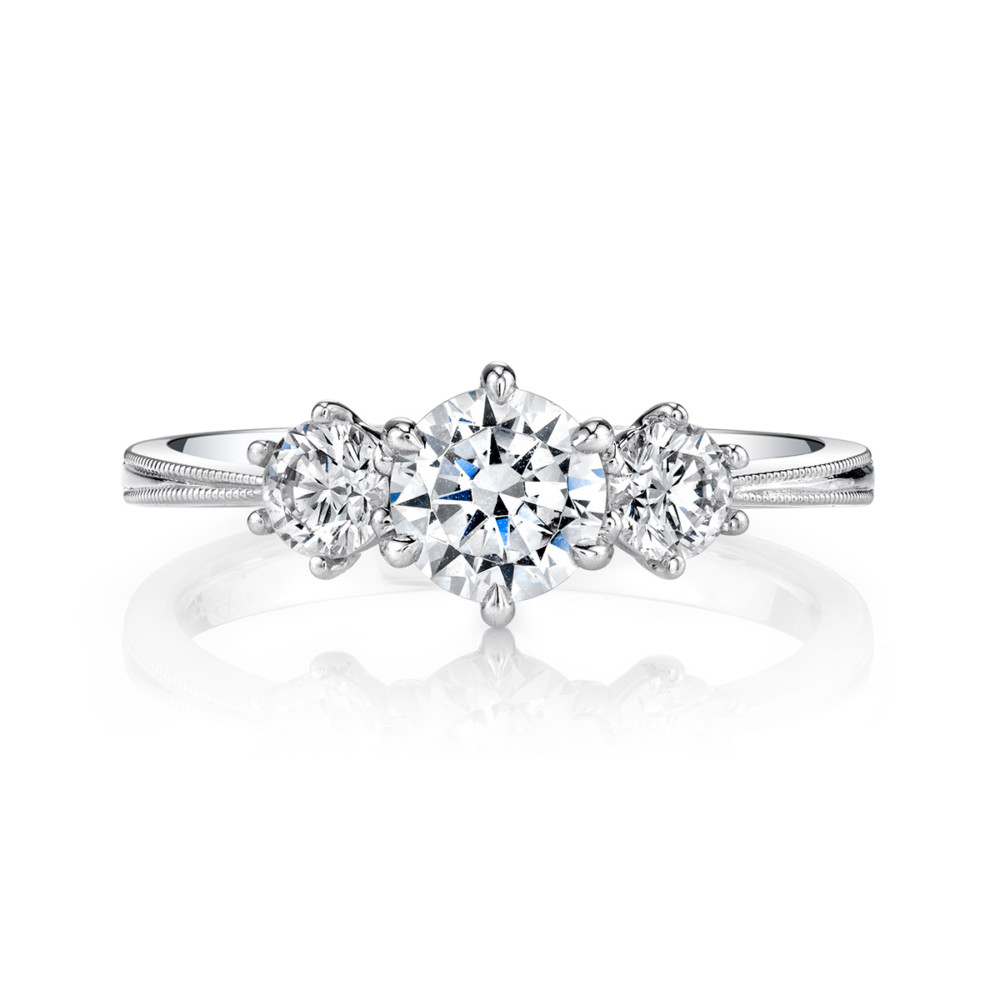 Classic designer diamond three stone engagement ring by Parade Design.